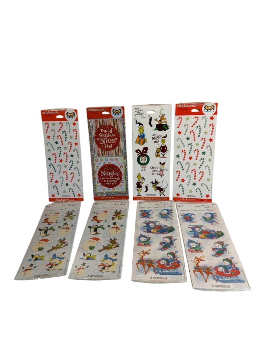 Hallmark Stickeroni Christmas Sticker Packs Grinch Candy Canes Santa Snowman Etc